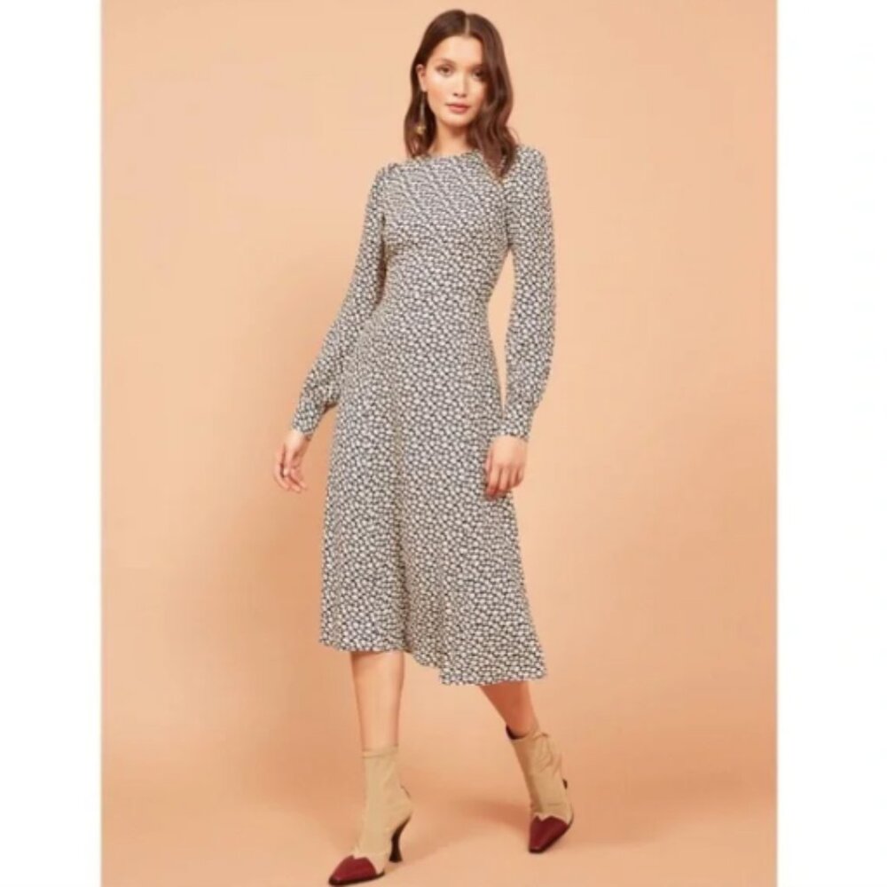 Reformation Josephine Midi Dress Floral Pattern Navy Blue size 2